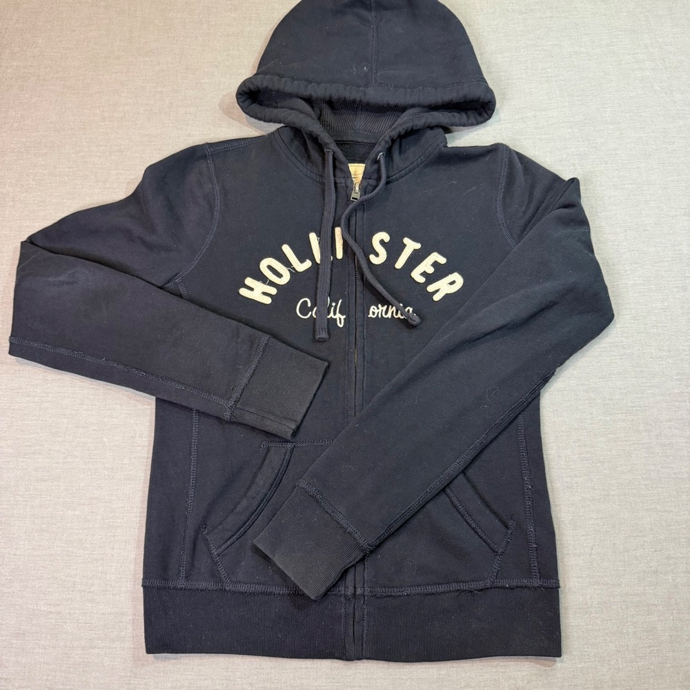 Hollister Zip Up Hoodie Womens Small Navy Blue Excellent Logo California Surf